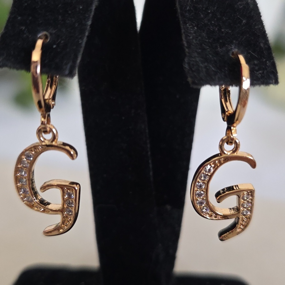 Gold Filled Initial Letter G Drop Earrings Rose Gold - Picture 3 of 9